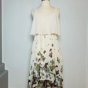 Forever 21 Hi-Low Dress Women's S Ivory Chiffon Floral Butterfly Empire Waist